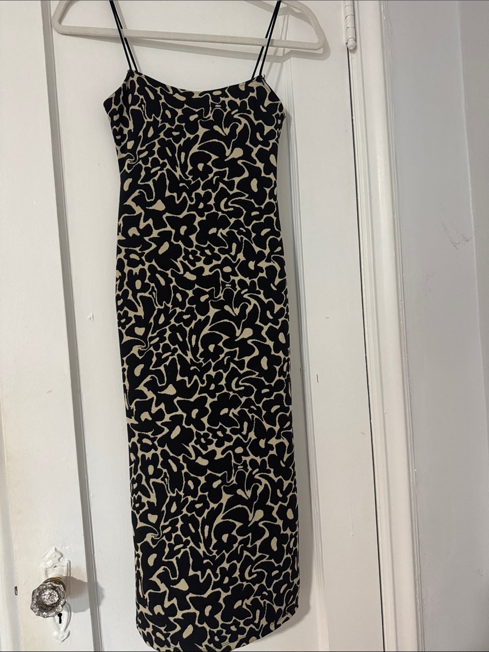 Black and Cream Slip Dress with Floral knit jacquard